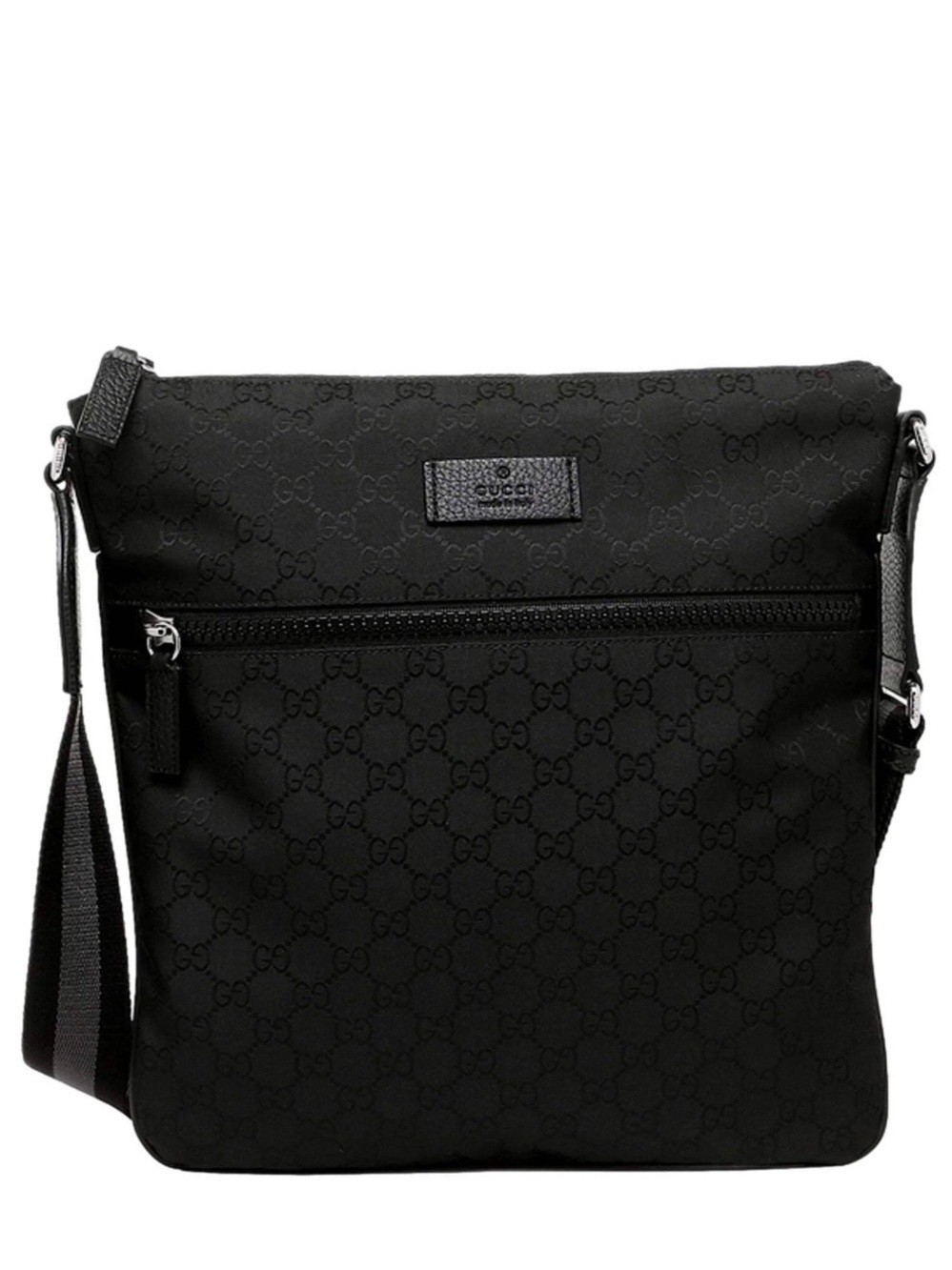 Gucci Unisex GG Guccissima Web Black Canvas Messenger Bag Crossbody 449185